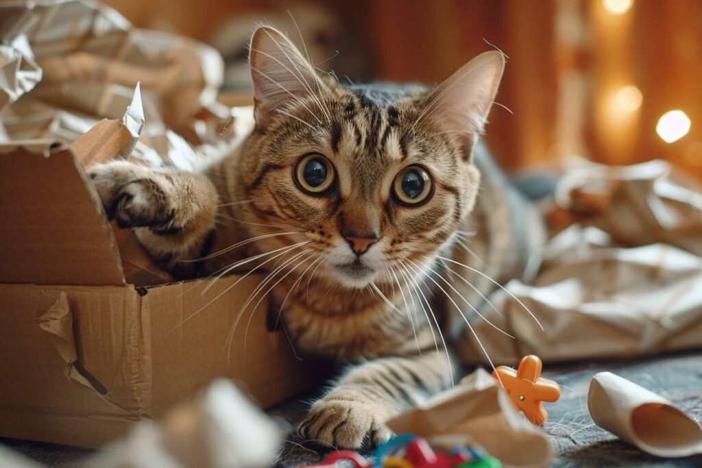 Outre le stress et l'anxiété, la curiosité naturelle des chats peut les pousser à explorer le carton comme texture, surtout si aucun autre jouet ou stimulus n'est disponible. Il est important d'offrir diverses formes de stimulation, notamment à travers des jeux et des interactions, pour éviter que votre chat ne se rabatte sur des matériaux moins adéquats pour ses activités quotidiennes.