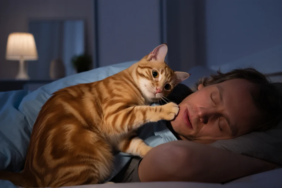 chat roux qui réveille son maitre la nuit tot